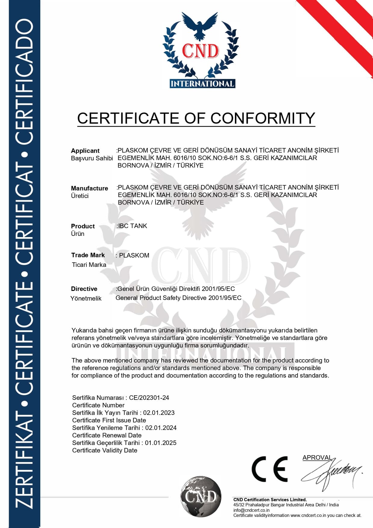 CE Uygunluk Belgesi