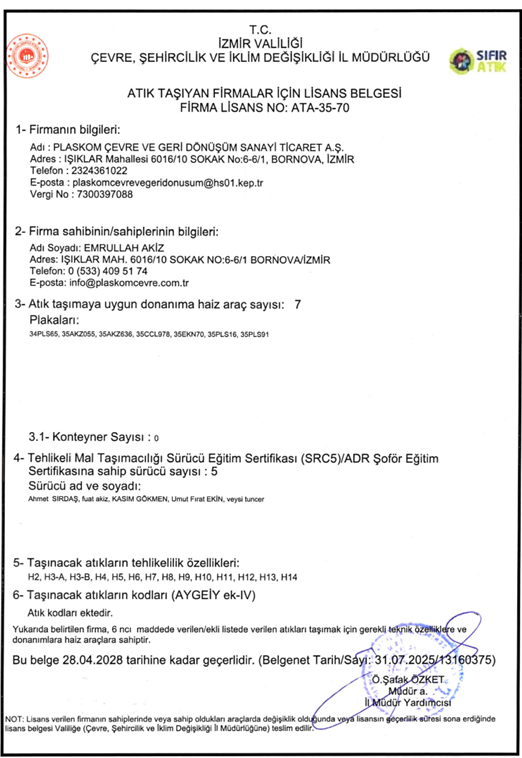 Atık Taşıma Belgesi (35 AKZ 636)